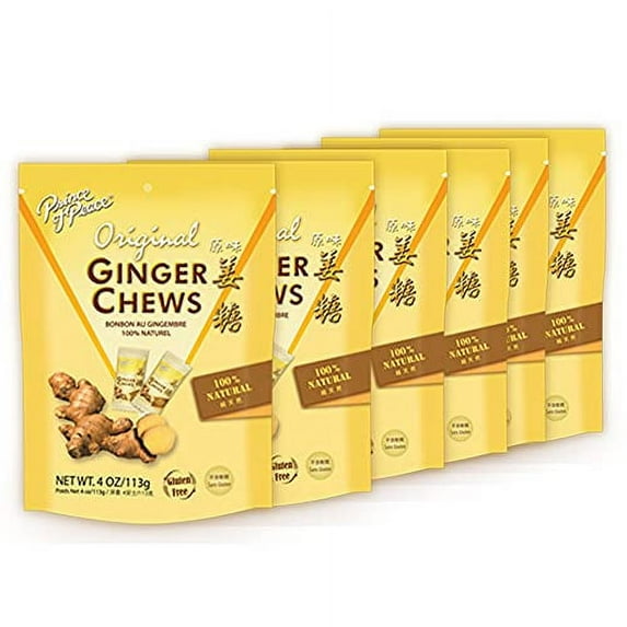 Prince of Peace Original Ginger Chews, 4 oz. – Candied Ginger – Natural Candy Pack – 6 Packs