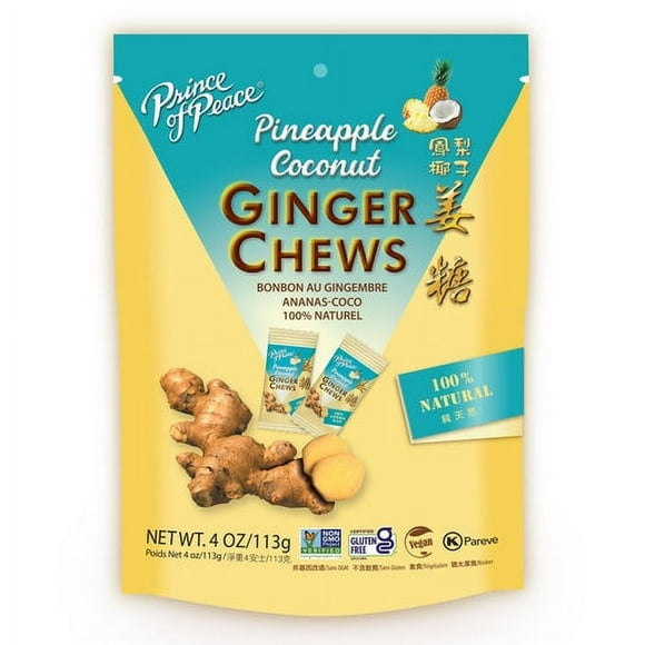 Prince of Peace Pineapple Coconut Ginger Chews Candied Ginger 4 oz. bag - Pack of 2