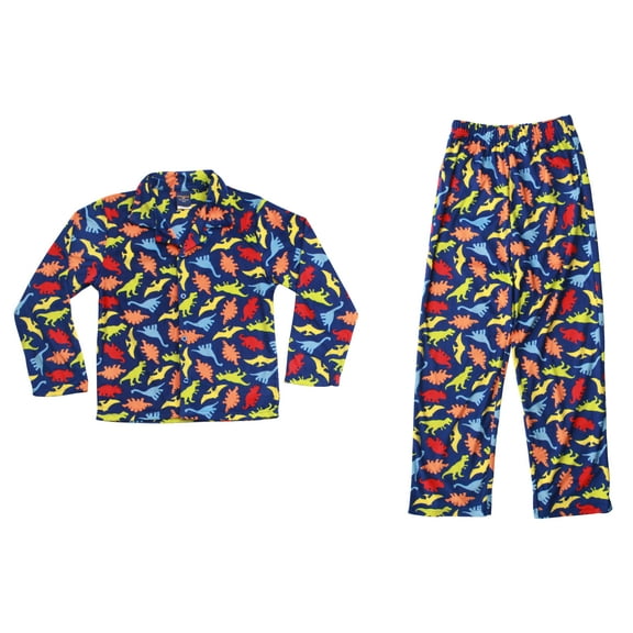 Prince of Sleep Boys Velour Pajama Coat Sets (Navy Dinosaur, 14-16)