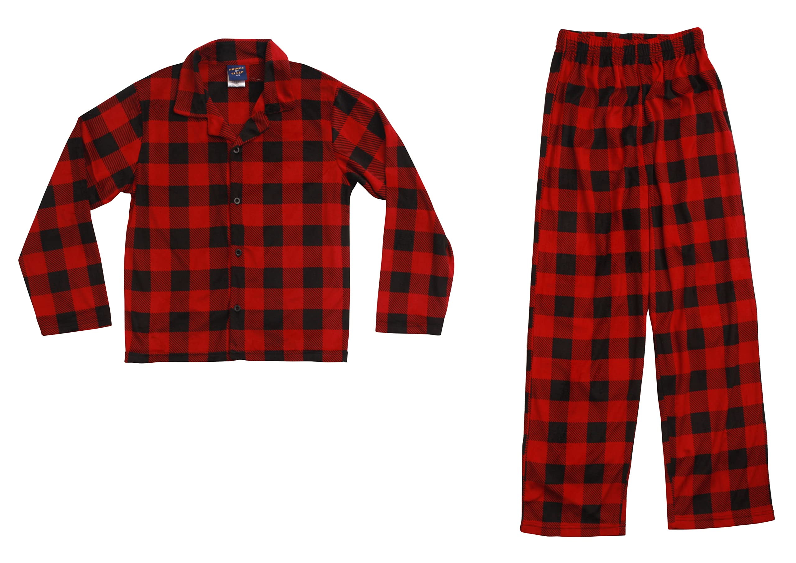 Prince of Sleep Boys Velour Pajama Coat Sets (Red Buffalo Plaid, 1012