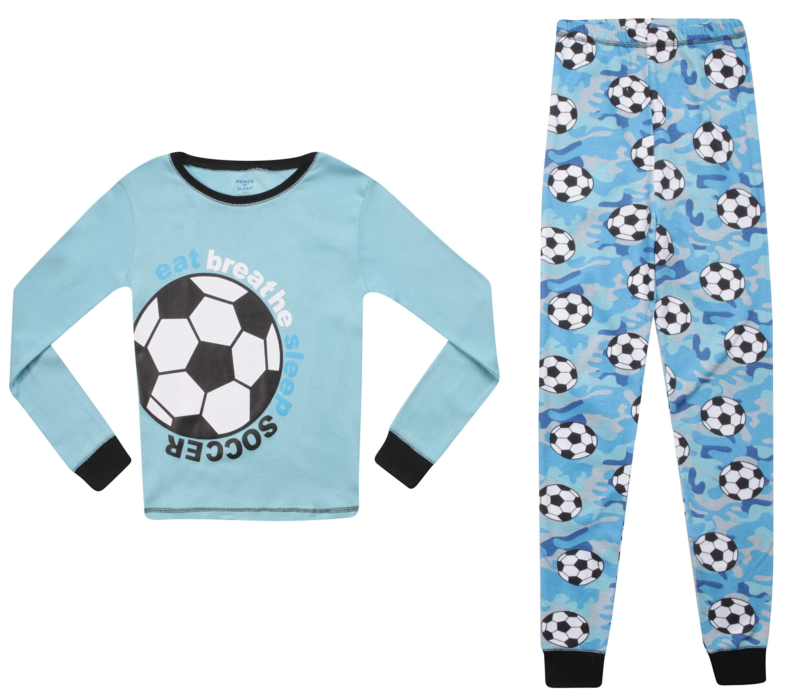Prince of Sleep Cotton Pajamas Sets for Boys (Blue Soccer Camo, 8