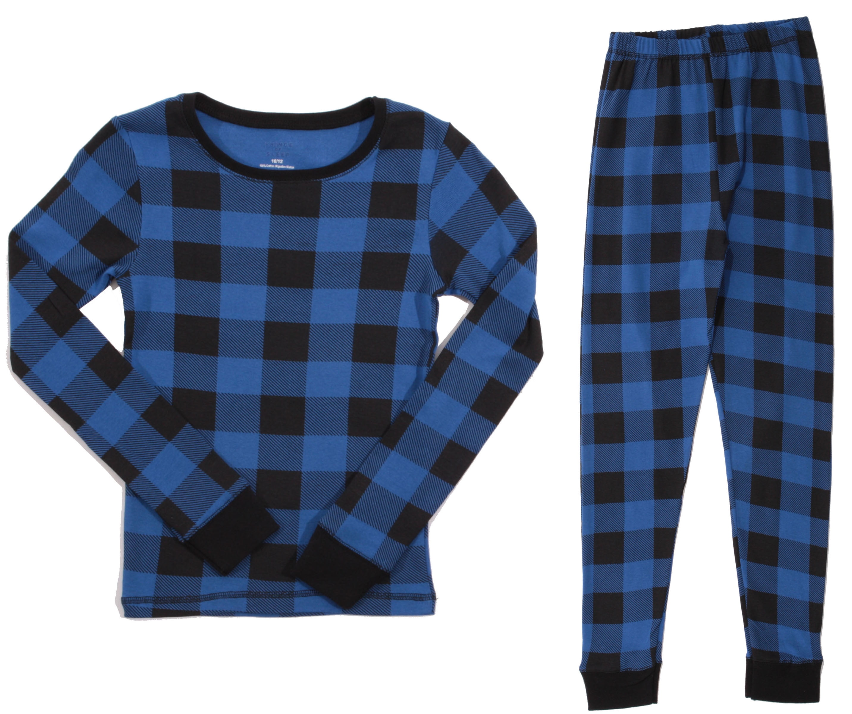 Prince of Sleep Cotton Pajamas for Boys (Buffalo Plaid - Royal / Black, Boys 10-12)