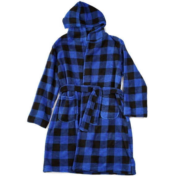 Prince of Sleep Fleece Solid Robes for Boys (Blue Buffalo Plaid, Boys 10-12)