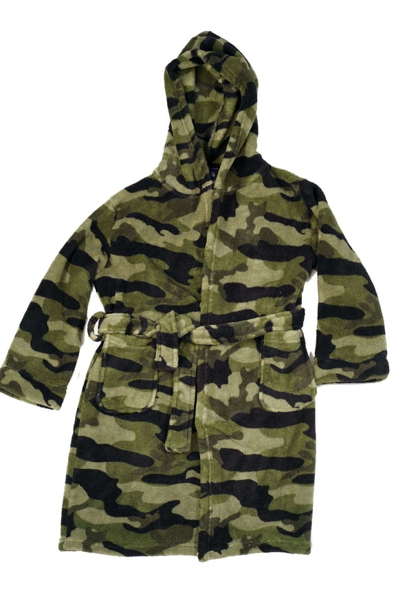Fleece Solid Robes for Boys (Camo Green, Boys 14-16)