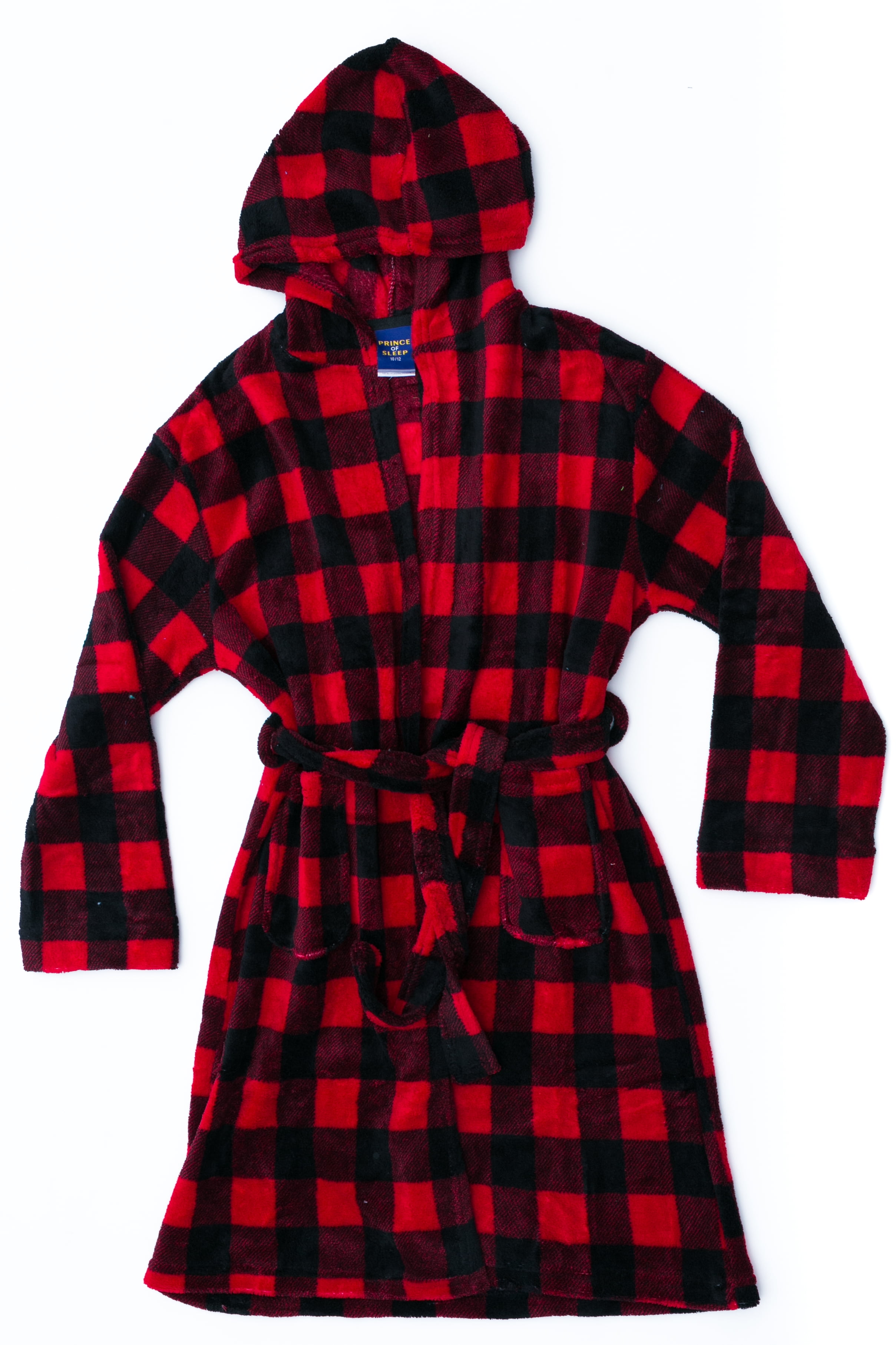 Prince of Sleep Fleece Solid Robes for Boys (Red Buffalo Plaid, Boys 10