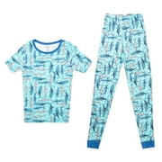 Prince of Sleep Pajamas for Boys Snug-Fit Cotton Boys PJ Set Short Sleeve Tee & Jogger Pant (Blue - Sharks Short Sleeve With Pant, 10-12 Years)