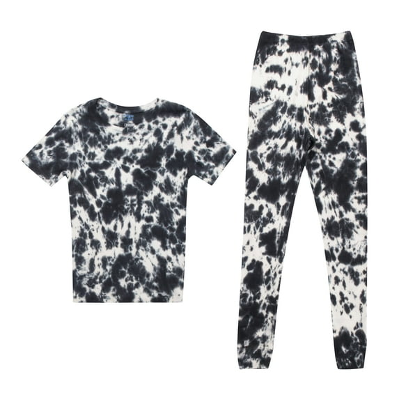 Prince of Sleep Pajamas for Boys Snug-Fit Cotton Boys PJ Set Short Sleeve Tee & Jogger Pant (Tie Dye Black White - Short Sleeve With Pant, 8 Years)