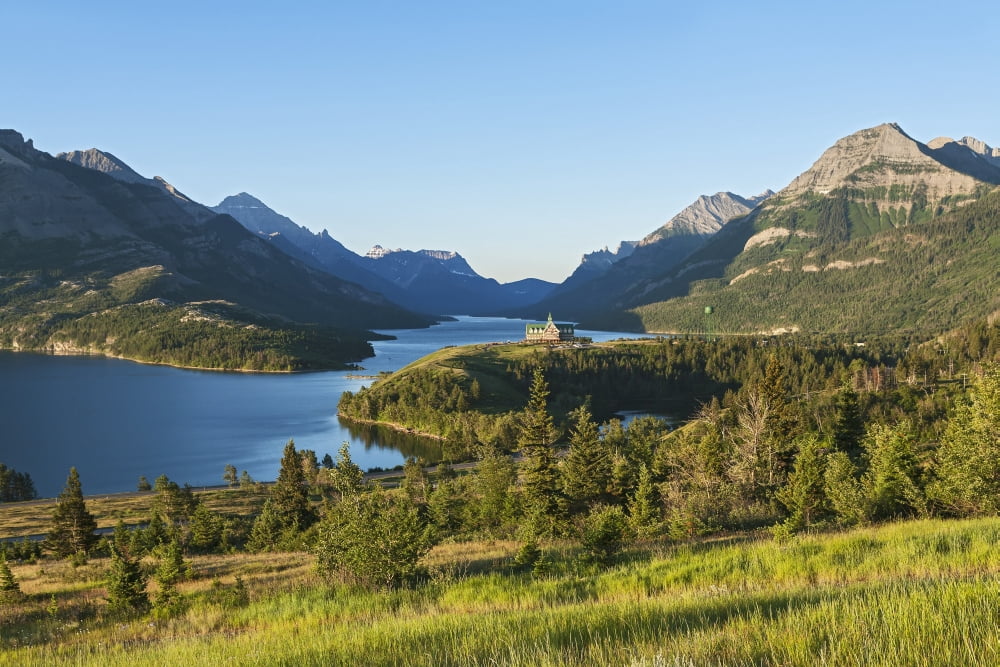 Prince of Wales Hotel near Waterton Lake Waterton Lakes National Park Alberta Canada Canvas Art - Carl Bruemmer Design Pics (19 x 12)