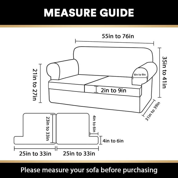 PrinceDeco T Cushion Loveseat Slipcover 3 Pieces Sofa Covers for T Cushion Sofa Stretch Slip Covers for 2 Cushion Couch with 2 Individual T Shape Seat Covers Width Up to 76" -Washable, Taupe