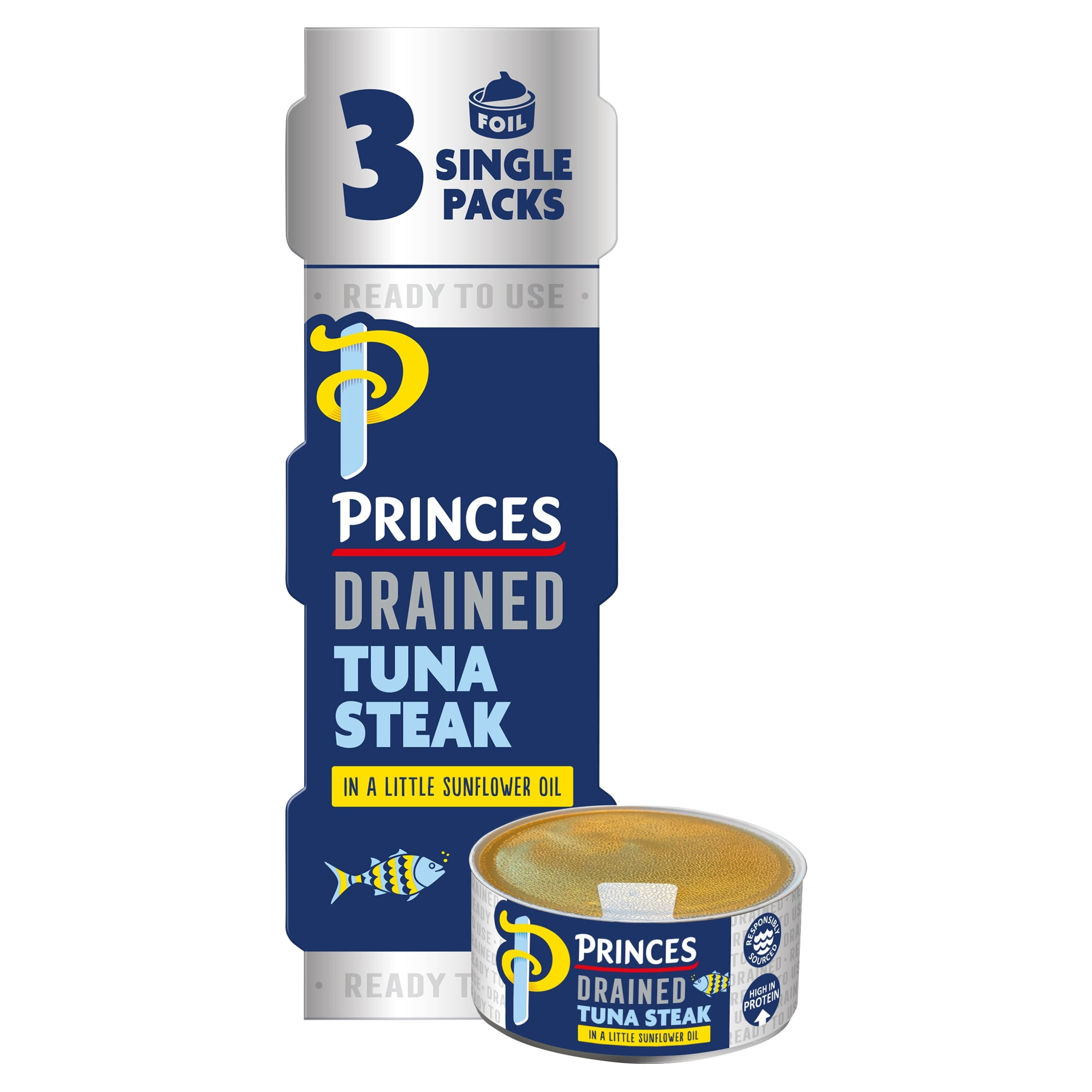 Princes Drained Tuna Steak In Sunflower Oil 3X60g, Imported from Britain