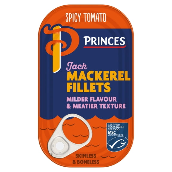Princes Jack Mackerel Fillets in Spicy Tomato Sauce 125g, Imported from Britain