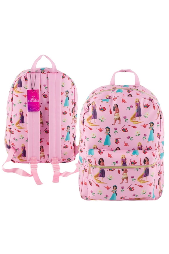 Princess 16" PU Leather Allover Print Large School Backpack -PINK