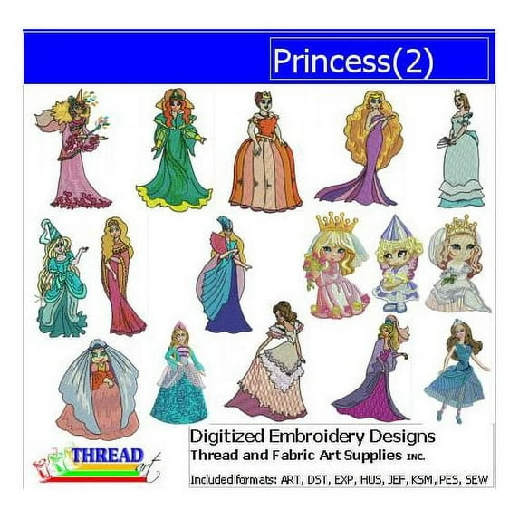 Princess(2) Embroidery Designs - All Popular Formats Included - Loaded on USB Stick