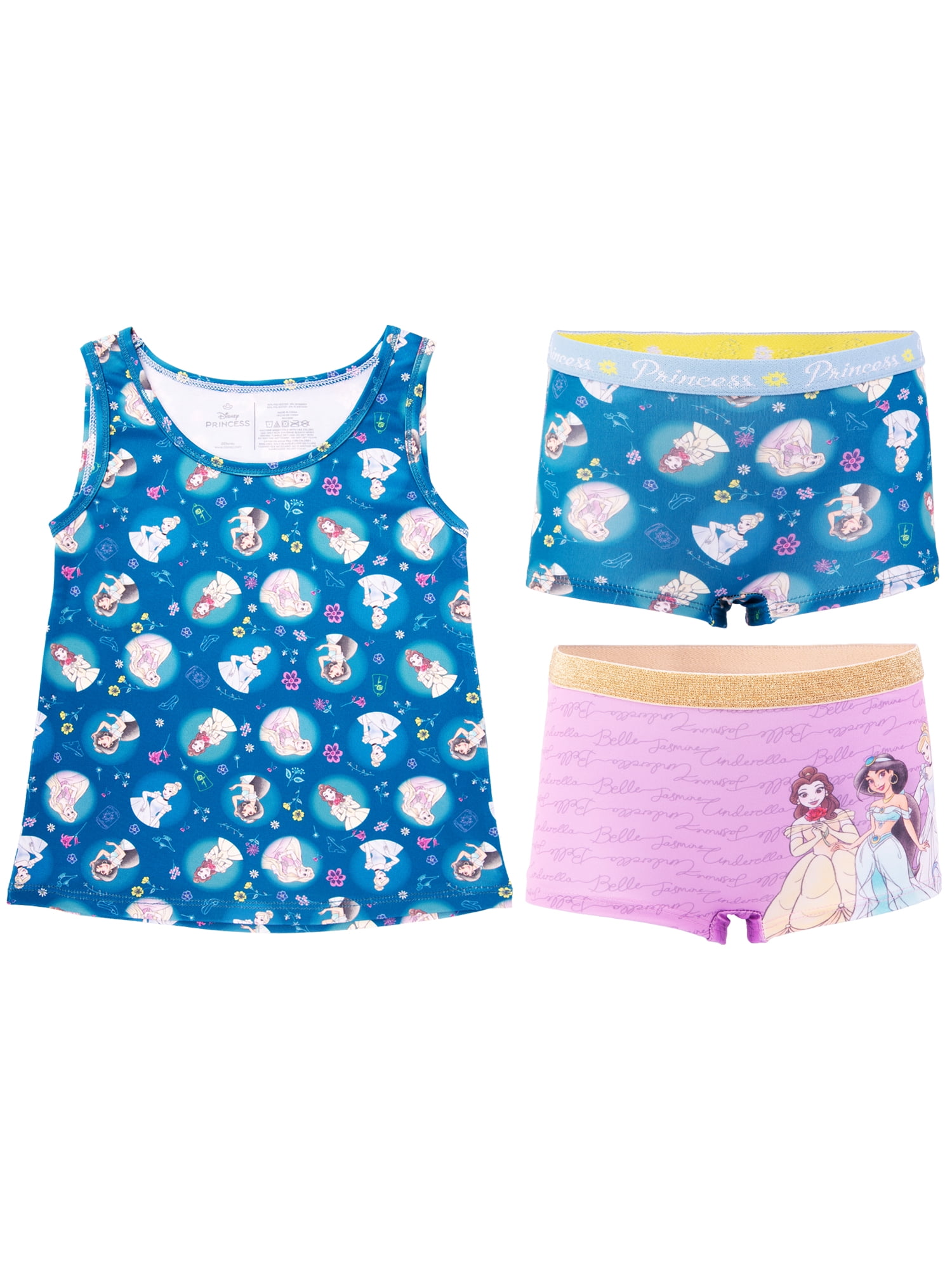 Character Toddler Girl Tank Top and Boyshorts Underwear Set, 3-Piece, Sizes 2T-4T