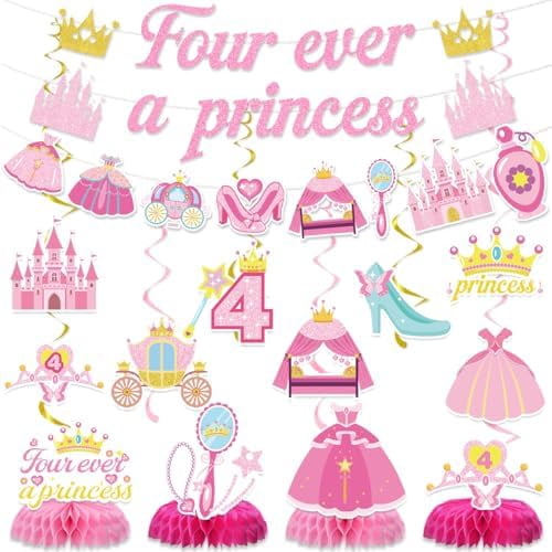 Princess 4th Birthday Party Decorations for Girls Include Four Ever a ...
