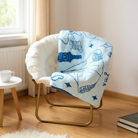 Disney Princess Oversized Throw Blanket, Soft Feather Knit, All Ages, Blue & White, 50" x 70"