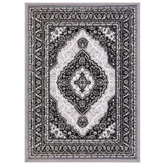 Princess 5x7 Oriental Medallion Area Rug 812A in Black Light Grey