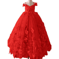 thumbnail image 1 of Princess 7D Floral Flower Girls Dresses with Bow Cold Shoulder Kids Ball Gown Beaded Puffy First Communion Dresses, 1 of 12