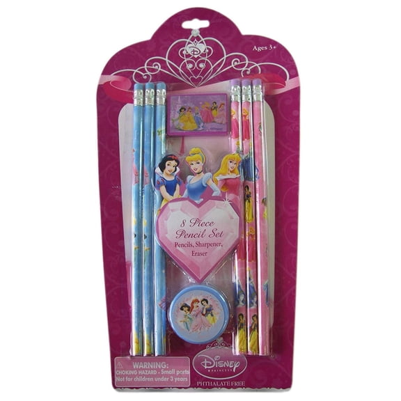 Princess 8 Piece Pencil Set: Pencils, Sharpener and Eraser