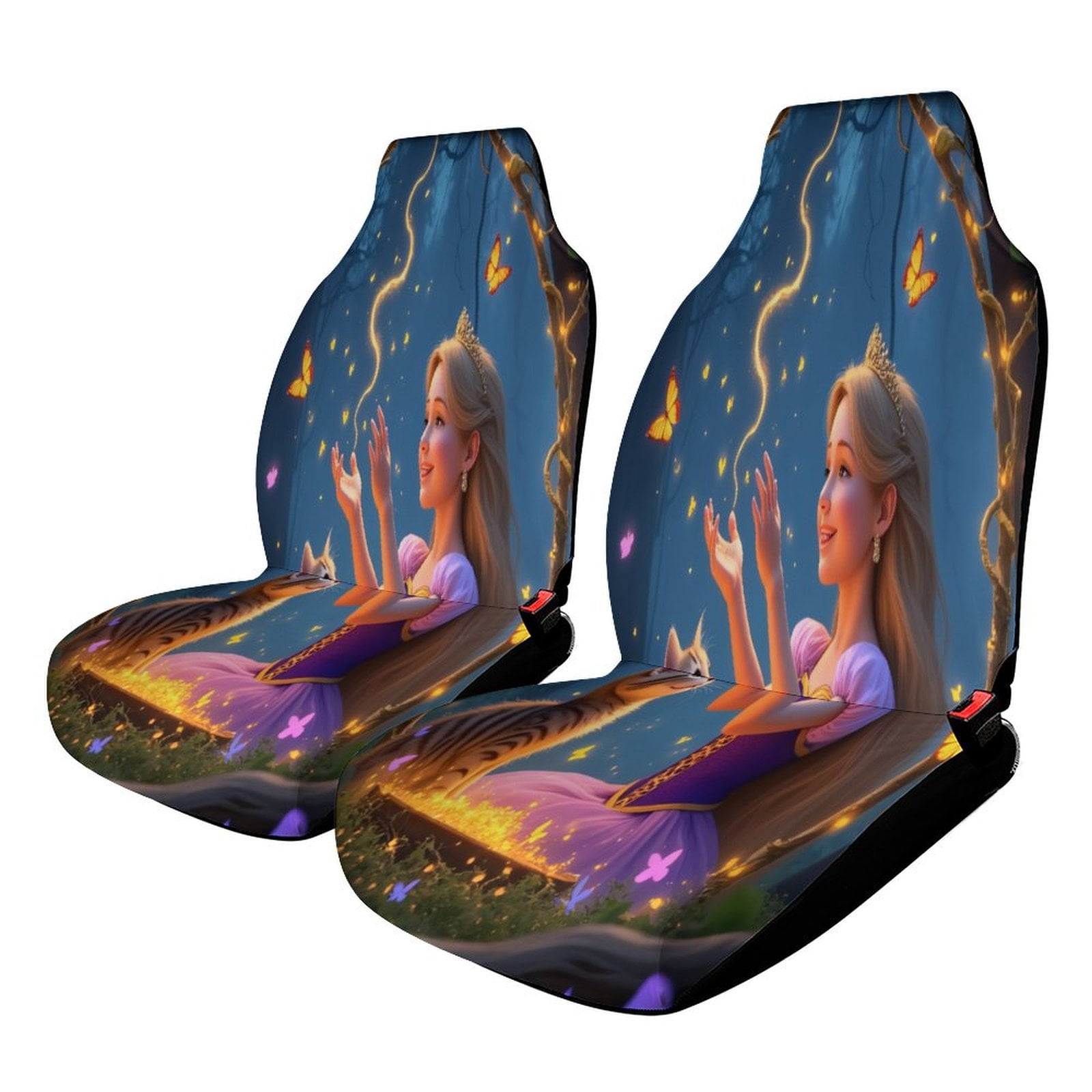 Princess Auto Protector Princess And Cat in Enchanted Forest Car Seat Covers,Universal Auto ...