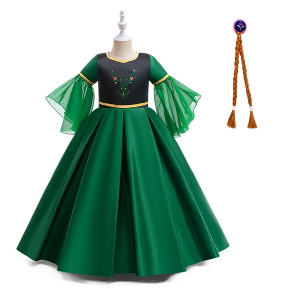 Princess Anna Dress with Headwear for Girls Halloween Christmas Costume Dress Up, Size 6-7Y