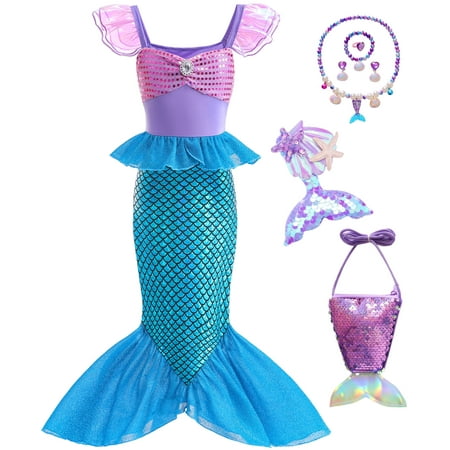 Princess Ariel Dresses for Little Girls Mermaid Costume Cosplay with Accessories 3-4T(YJL77)