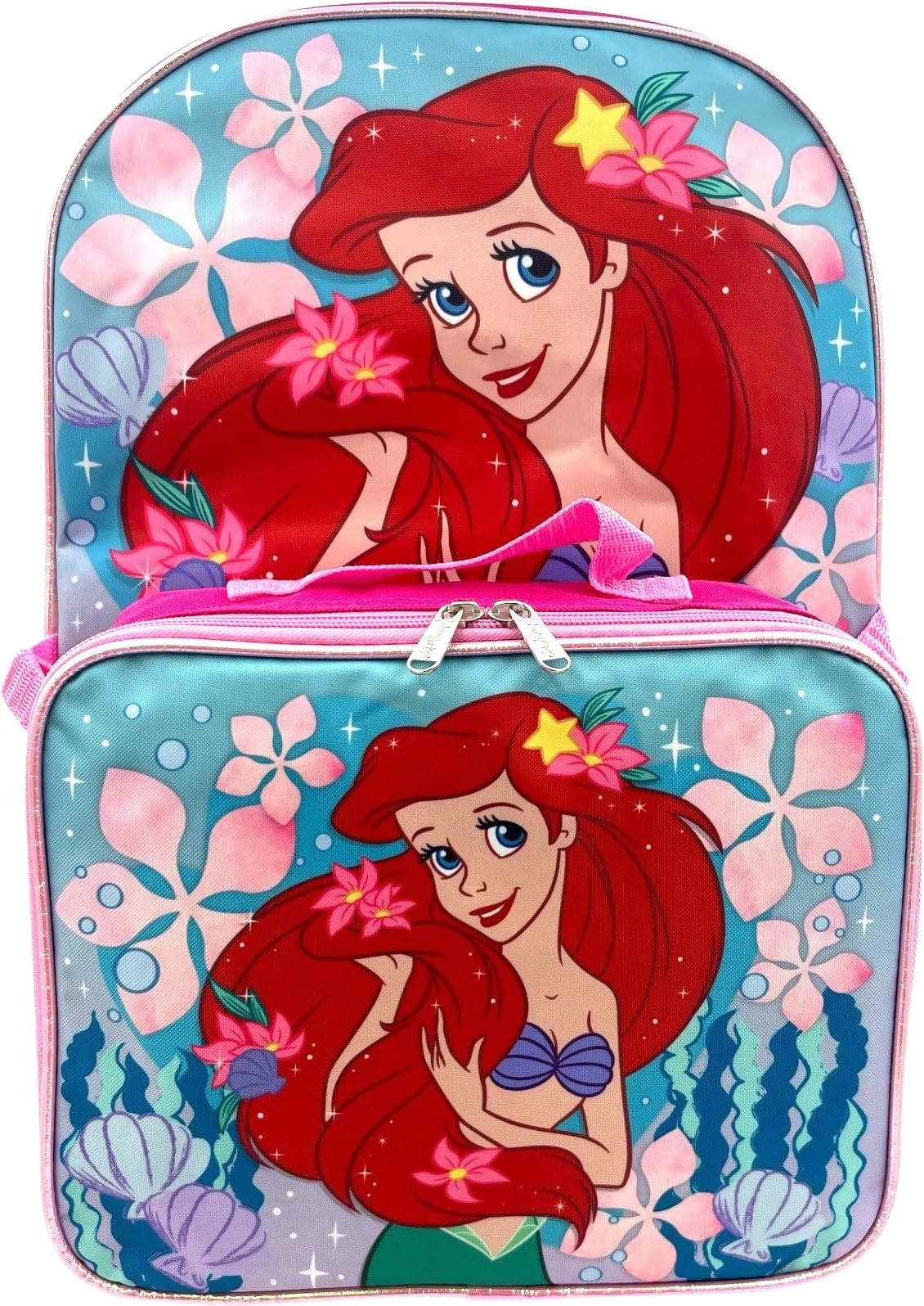Disney Princess Kids Little Mermaid Ariel 16" Backpack with Removable Lunch Box Set, 2-Piece