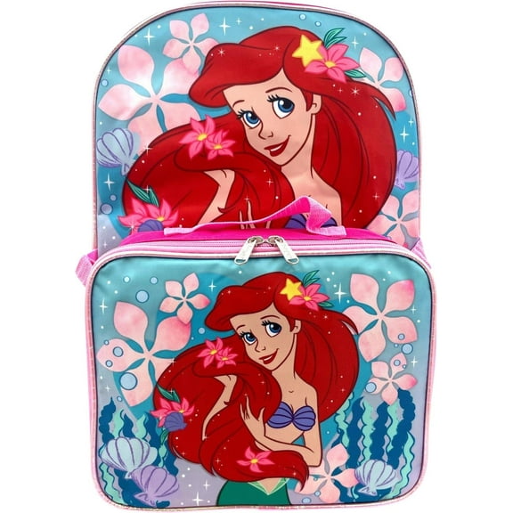 Disney Princess Kids Little Mermaid Ariel 16" Backpack with Removable Lunch Box Set, 2-Piece