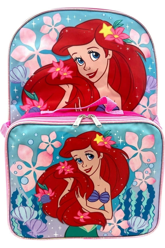 Disney Princess Kids Little Mermaid Ariel 16" Backpack with Removable Lunch Box Set, 2-Piece