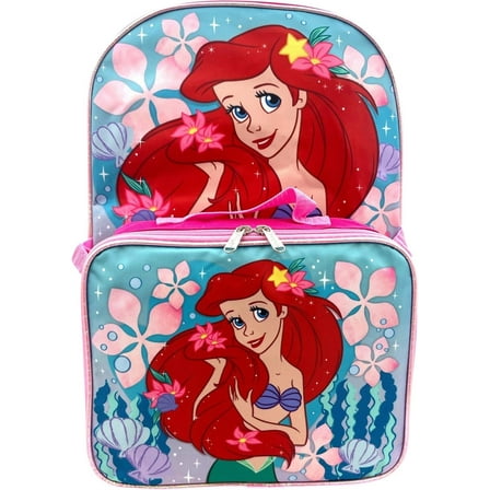 Disney Princess Kids Little Mermaid Ariel 16" Backpack with Removable Lunch Box Set, 2-Piece