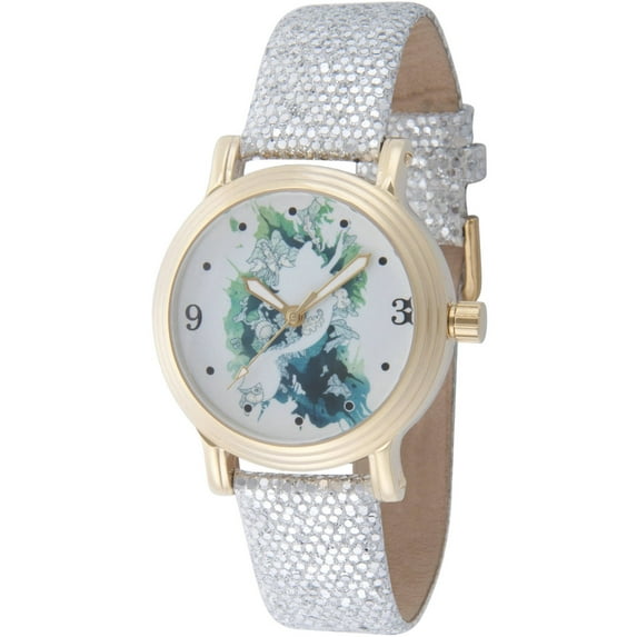 Princess Ariel Women's Gold Vintage Alloy Watch, Silver Sequins Strap