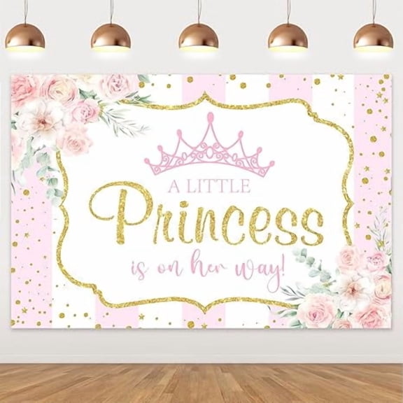 Princess Baby Shower Backdrop a Little Princess is on Her Way Photography Background Pink Floral Gold Crown Backdrop Castle Backdrop Banner for Girls Baby Shower Decor Supplies 5x3ft