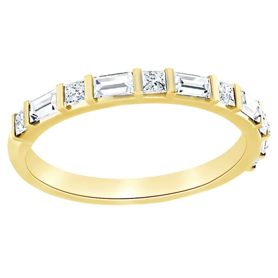 AFFY Princess & Baguette Cut White Natural Diamond Band Ring In 14K Solid Yellow Gold (0.5 Ct)