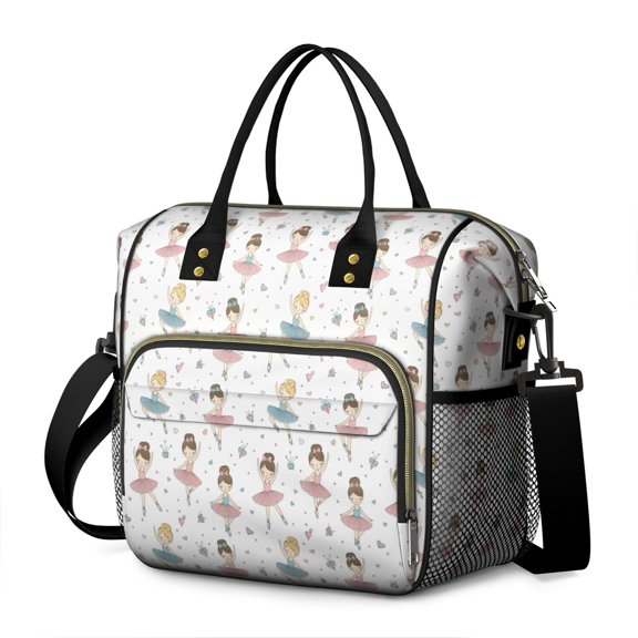 Princess and Ballerina White Pattern Insulated Leakproof Lunch Box for Women, Large Lunch Bag for Tween Teen Adult, Loncheras Para Mujer for Work Beach Travel Picnic Camping