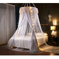 thumbnail image 1 of Princess Bed Canopy for Girls Double Layer Sheer Mesh Dome Elegant Embroidery Lace Mosquito Net Bed Curtain for Full Queen King Bed with led Stars String Lights(Grey/White), 1 of 14