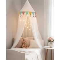 Princess Bed Canopy with Star Lights for Girls, Play Tent Canopy Bed Curtain Indoor Room Decor Stuff Gift for Kid Boys Bunk Twin Full Size Bed Reading Nook Hanging Dome Mosquito Net White