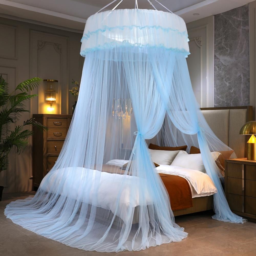 Princess Bed Canopy for Girls Pink Bed Curtains Sheer Bed Curtains Mesh Dome Bed Canopy Round Canopy Curtain for Girls, Blue