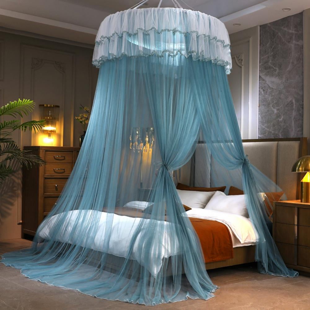 Princess Bed Canopy for Girls Pink Bed Curtains Sheer Bed Curtains Mesh Dome Bed Canopy Round Canopy Curtain for Girls, Dark Blue