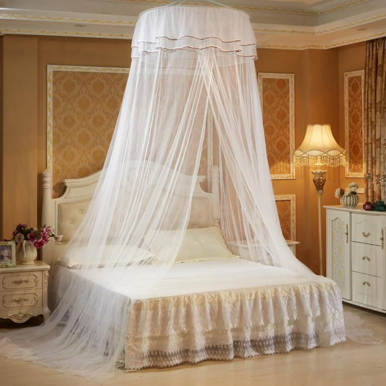 Amazing Fashion Princess Bed Canopy with Lights Round Dome Bed Curtains Mosquito Net for King Queen Full Twin Size Bed Round Canopy LED Lights Purple and White