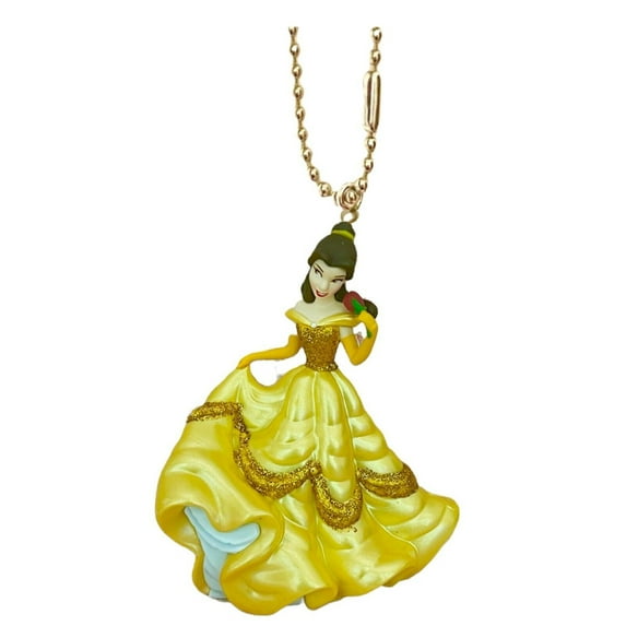 Princess Belle Beauty & Beast Yellow Glitter Keychain Dangler PVC Figure Charm New