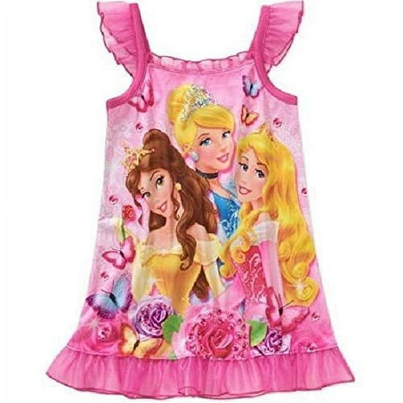 Princess Belle, Cinderella, Aurora Floral Butterfly Pink Satin Nightgown Size 4T