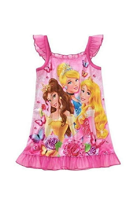 Princess Belle, Cinderella, Aurora Floral Butterfly Pink Satin Nightgown Size 4T