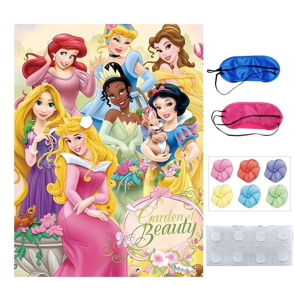 Princess Birthday Decorations - Pin The Headband Sticker on Kawaii Party Games - Large Poster with 24Pcs Headband Stickers for Birthday Party Favors