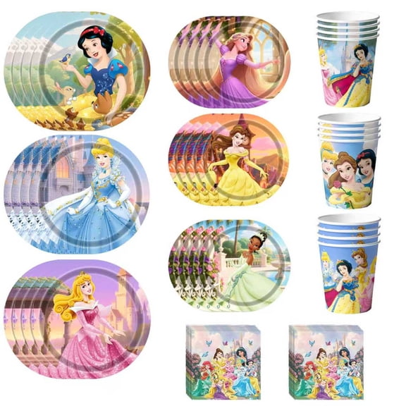 120Pcs Princess Birthday Decorations Tableware Set - Princess Plates Napkins Cups Banner etc Princess Birthday Party Supplies for Princess Party Decorations Supplies