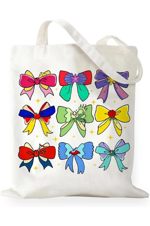 Princess Bows Tote Bag Gifts for Girl Birthday Christmas, Princess Bow Canvas Tote Bag