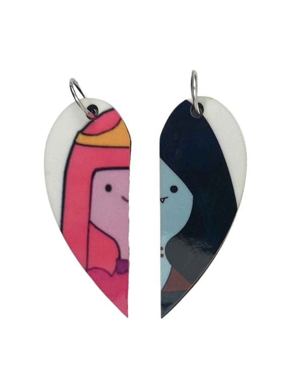 Princess Bubblegum and Marceline Matching Heart Necklaces Keyrings or Earrings | Couples or BFF Gift | Adventure Time Gift for Him or Her