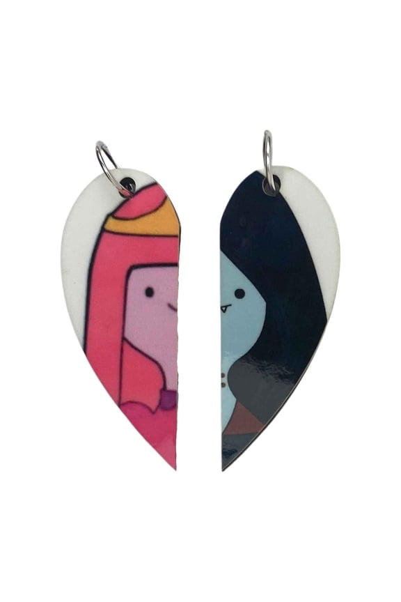 Princess Bubblegum and Marceline Matching Heart Necklaces Keyrings or Earrings | Couples or BFF Gift | Adventure Time Gift for Him or Her