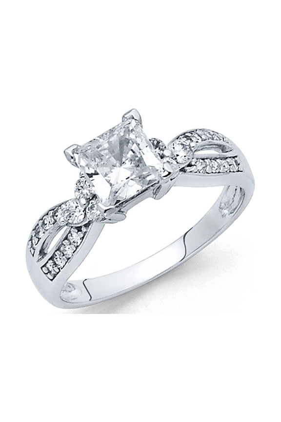 Princess CZ Engagement Ring 14k White Gold Anniversary Square CZ Solitaire Band Side Stones Size 9