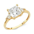thumbnail image 1 of Princess CZ Engagement Ring 14k Yellow Gold Anniversary Square Solitaire Band Pear Side Stones Size 6.5, 1 of 1