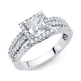 thumbnail image 1 of Princess CZ Halo Engagement Ring 14k White Gold Anniversary Square Halo CZ Band Side Stones Size 7, 1 of 1